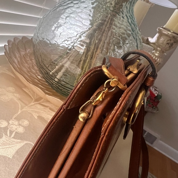 CHRISTIAN DIOR KISS-LOCK CLUTCH / CROSSBODY BROWN LEATHER